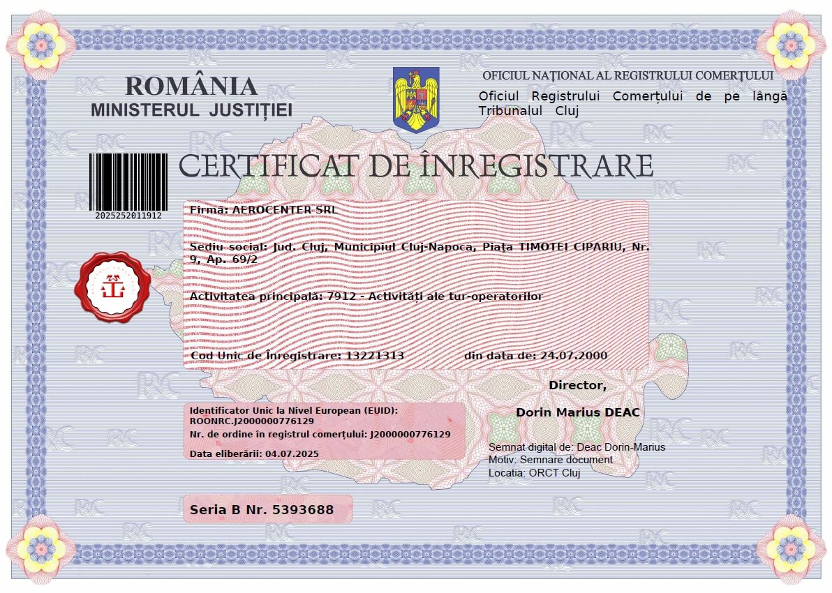 Certificat de inregistrare aerocenter
